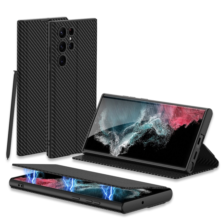 

For Samsung Galaxy S23 Ultra 5G GKK Magnetic Shockproof PU Phone Case(Carbon Fibre)