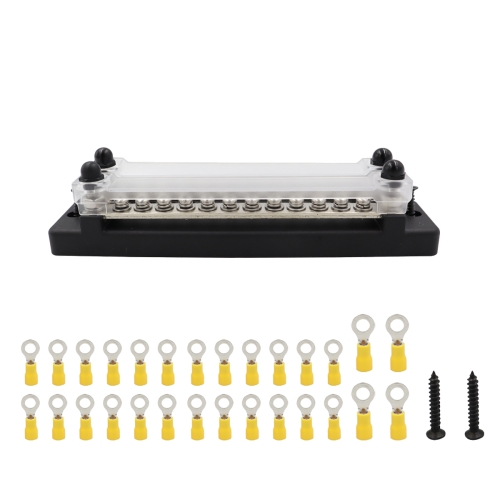 

CP-3025 150A 12-48V RV Yacht Double-row 12-way Busbar with 28pcs Terminals(Black)