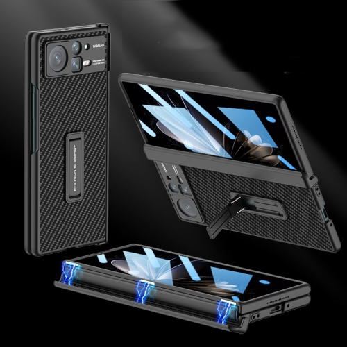 

For Xiaomi Mix Fold 2 GKK Magnetic Hinge Flip Leather Phone Case with Holder(Carbon Fibre)