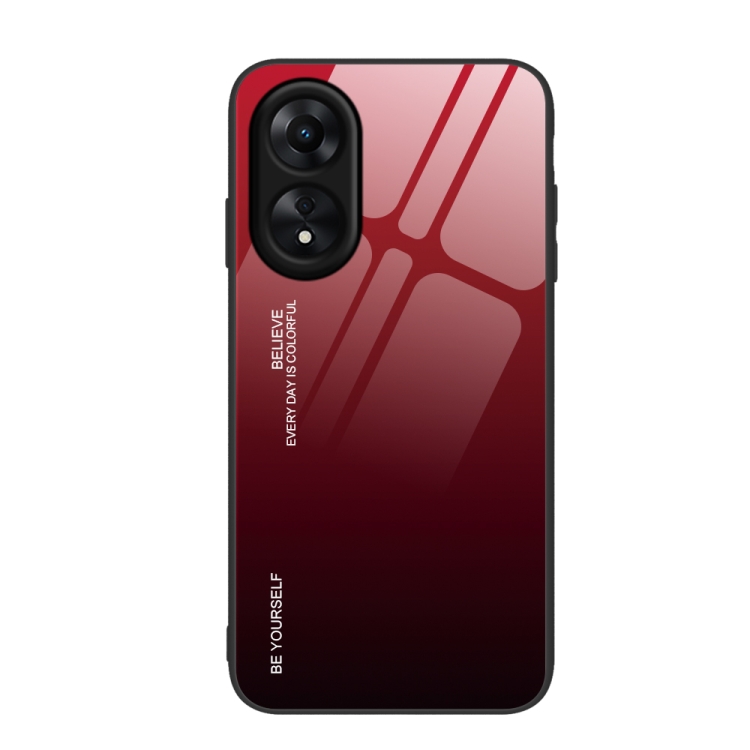 

For OPPO A17 Gradient Color Glass Phone Case(Red Black)