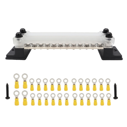 

CP-3053 150A 12-48V RV Yacht Double-row 12-way Busbar with 28pcs Terminals(Black)