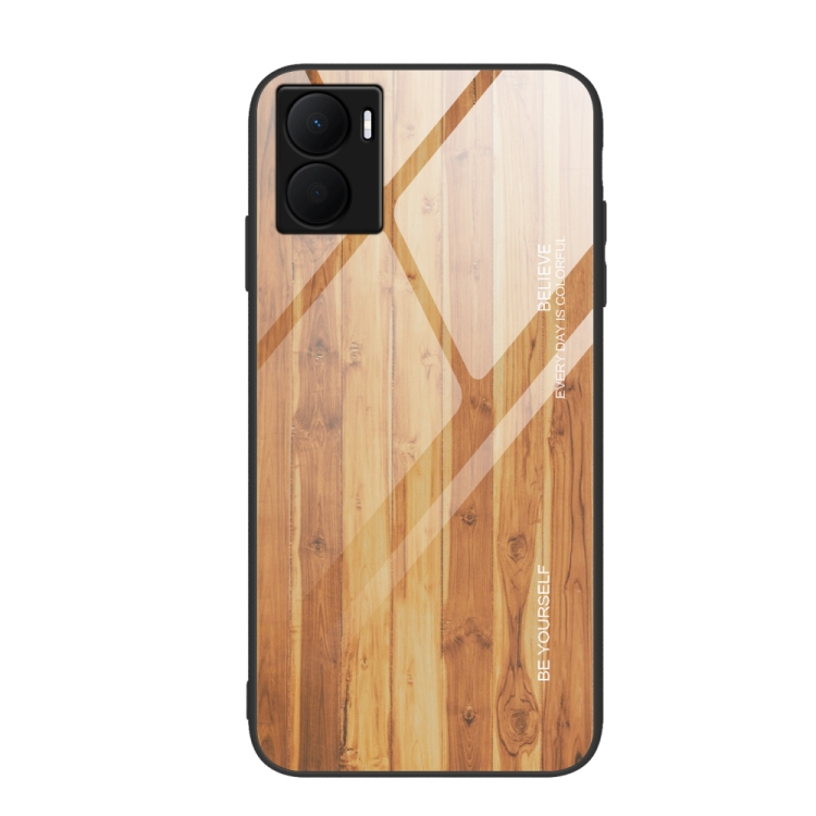 

For Honor Play 40 Plus Wood Grain Glass Phone Case(Yellow)