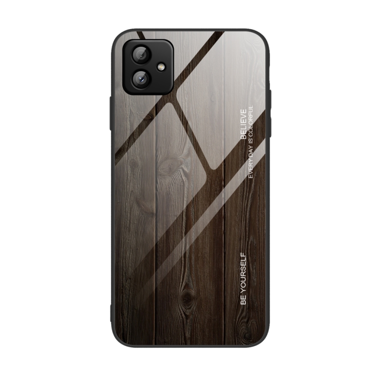 

For Samsung Galaxy A04 Wood Grain Glass Phone Case(Black)