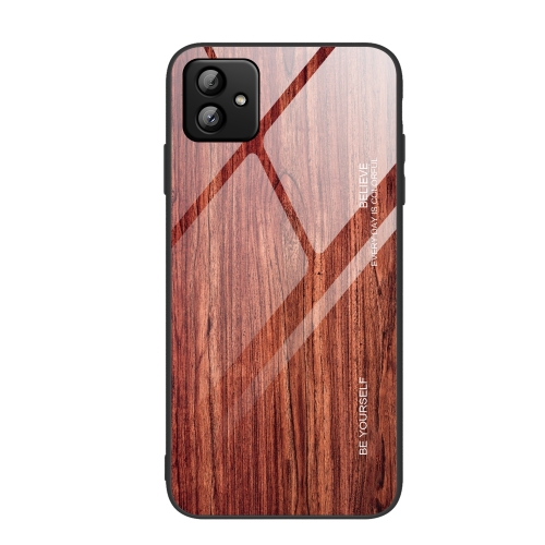

For Samsung Galaxy A04 Wood Grain Glass Phone Case(Coffee)