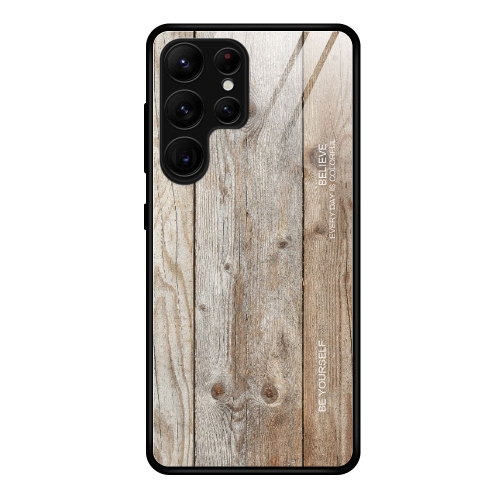 

For Samsung Galaxy S23 Ultra 5G Wood Grain Glass Phone Case(Grey)