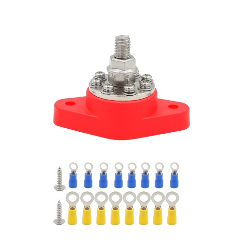 

3/8 inch M10 RV Yacht 8-way Terminal Stud with 2 M5x20 Screws + 16pcs Terminals(Red)