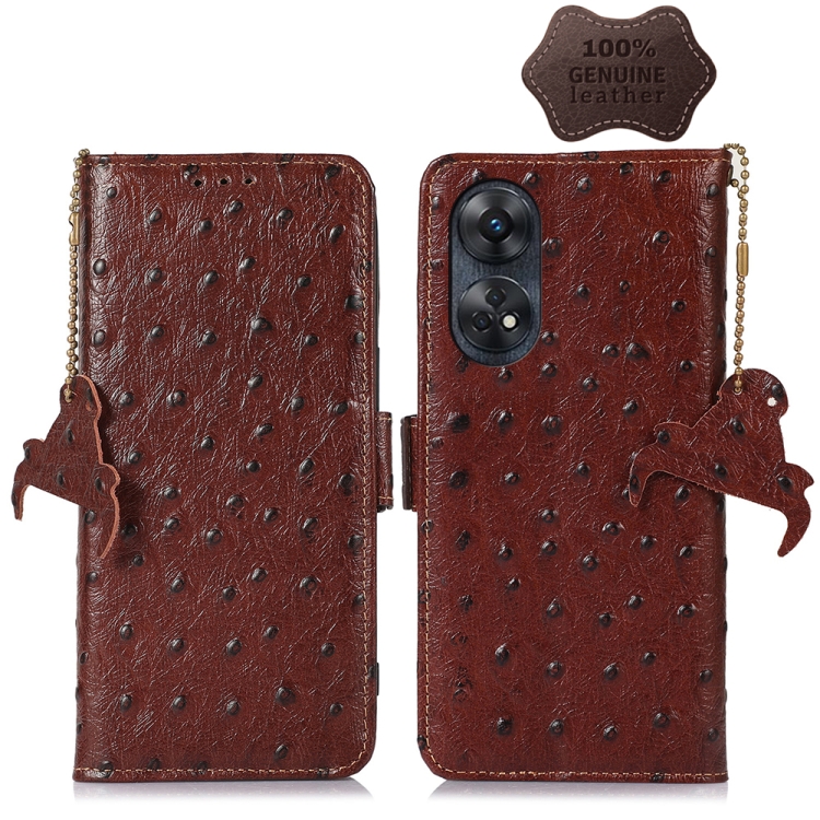 

For OPPO Reno8 T 4G Ostrich Pattern Genuine Leather RFID Phone Case(Coffee)