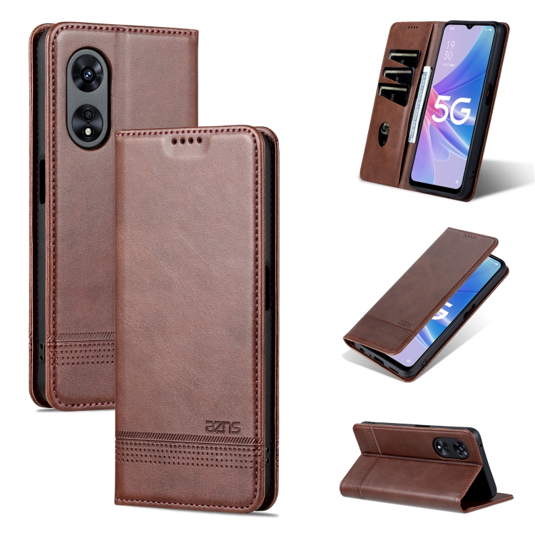 

For OPPO A58 5G / A58X / A78 AZNS Magnetic Calf Texture Flip Leather Phone Case(Dark Brown)