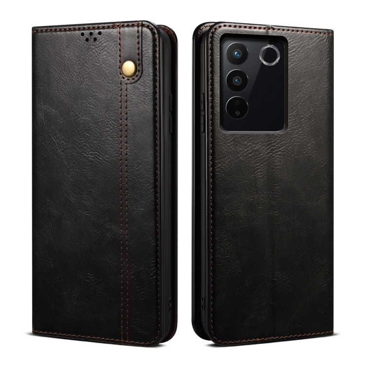 

For vivo S16 Pro / S16 Oil Wax Crazy Horse Texture Leather Phone Case(Black)