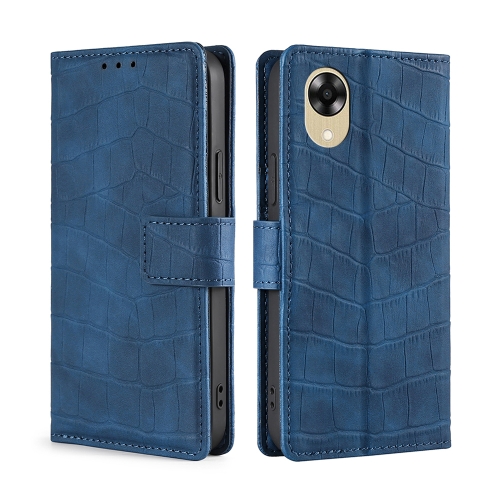 

For OPPO A17k Skin Feel Crocodile Magnetic Clasp Leather Phone Case(Blue)