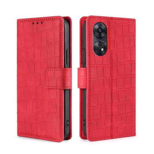 

For OPPO Reno8 T 4G Skin Feel Crocodile Magnetic Clasp Leather Phone Case(Red)