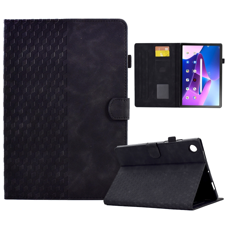 

For Lenovo Tab M10 Plus Gen 3 Rhombus Embossed Leather Smart Tablet Case(Black)