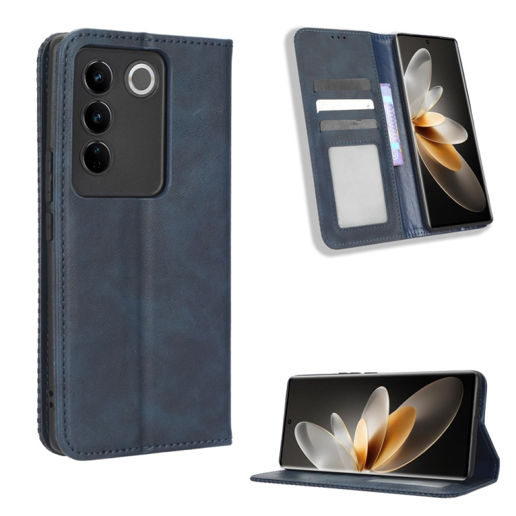 

For vivo S16 Pro / S16 Magnetic Buckle Retro Texture Leather Phone Case(Blue)