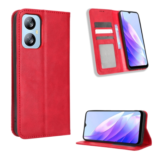 

For Blackview A52 Magnetic Buckle Retro Texture Leather Phone Case(Red)