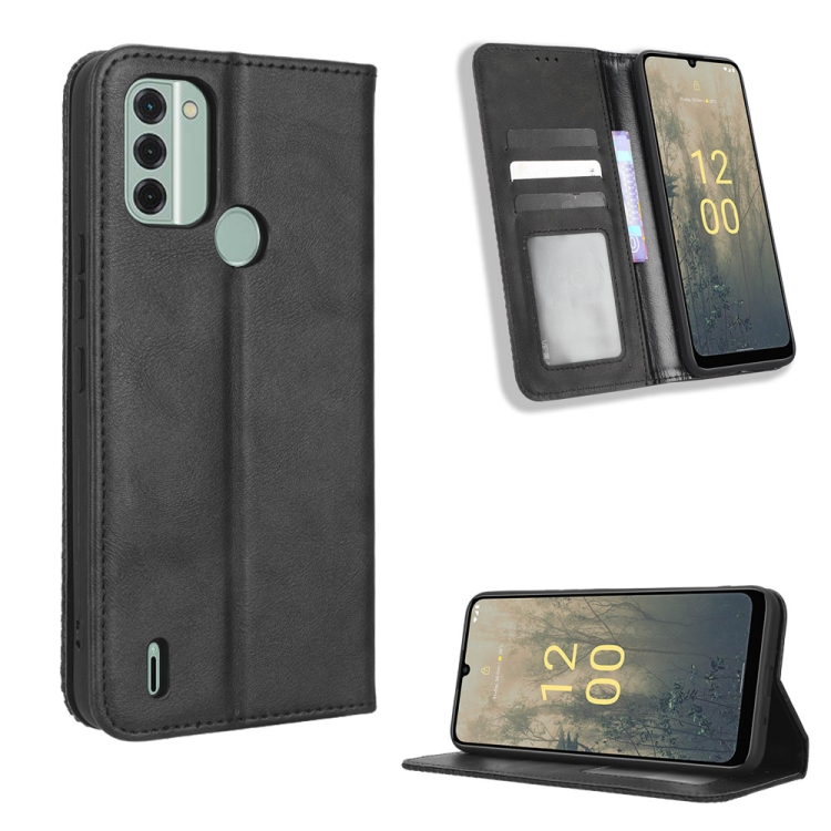 

For Nokia C31 Magnetic Buckle Retro Texture Leather Phone Case(Black)