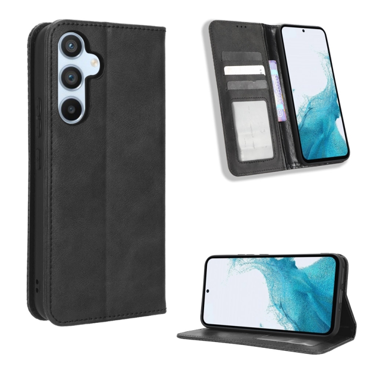 

For Samsung Galaxy A54 5G Magnetic Buckle Retro Texture Leather Phone Case(Black)