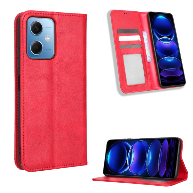 

For Xiaomi Poco X5 5G / Redmi Note 12 5G Magnetic Buckle Retro Texture Leather Phone Case(Red)