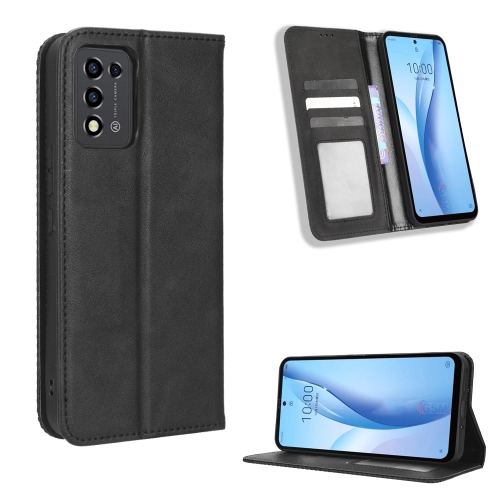 

For ZTE Libero 5G III Magnetic Buckle Retro Texture Leather Phone Case(Black)