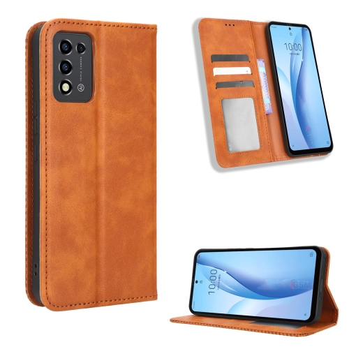 

For ZTE Libero 5G III Magnetic Buckle Retro Texture Leather Phone Case(Brown)