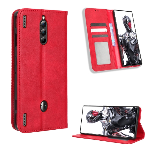 

For ZTE nubia Red Magic 8 Pro / 8 Pro+ Magnetic Buckle Retro Texture Leather Phone Case(Red)