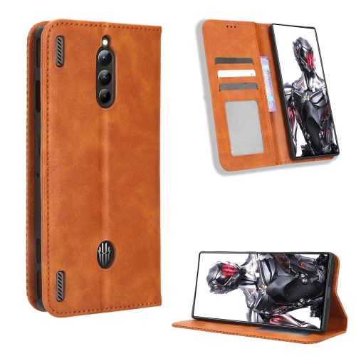 

For ZTE nubia Red Magic 8 Pro / 8 Pro+ Magnetic Buckle Retro Texture Leather Phone Case(Brown)