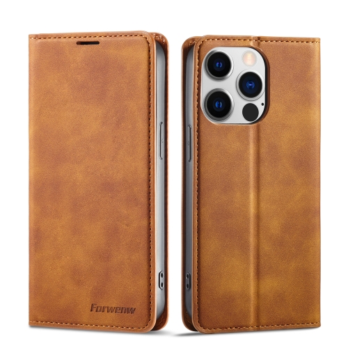 

For iPhone 14 Pro Max Forwenw Dream Series Oil Edge Strong Magnetism Leather Phone Case(Brown)