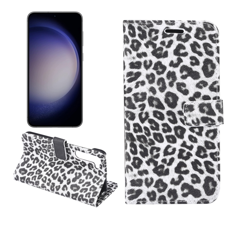 

For Samsung Galaxy S23 5G Leopard Pattern Flip Leather Phone Case(White)