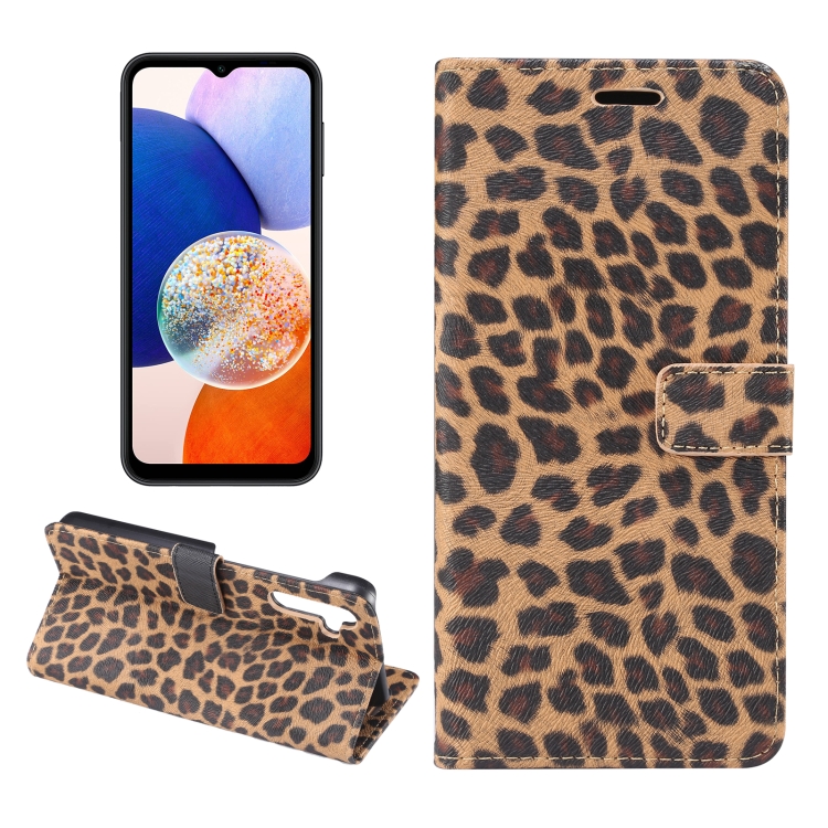 

For Samsung Galaxy A14 5G / 4G Leopard Pattern Flip Leather Phone Case(Yellow)