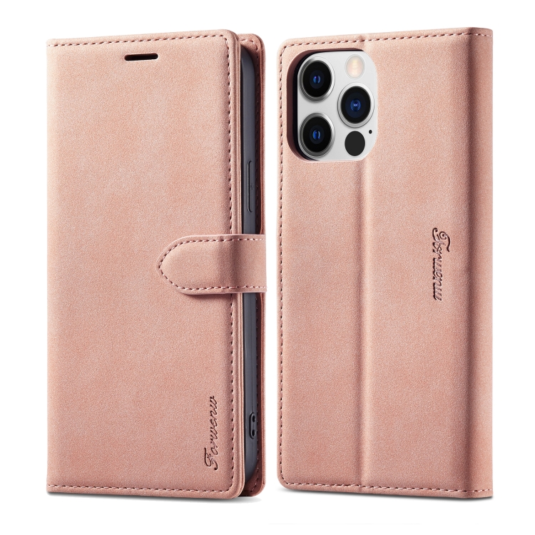 

For iPhone 14 Pro Max Forwenw F1 Series Matte Strong Magnetism Leather Phone Case(Rose Gold)