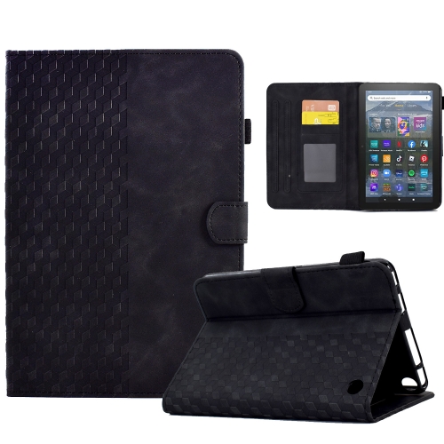 

For Amazon Kindle Fire 7 2022 Rhombus Embossed Leather Tablet Case(Black)