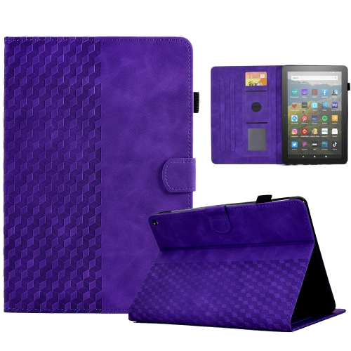 

For Amazon Kindle Fire HD8 2020 Rhombus Embossed Leather Tablet Case(Purple)