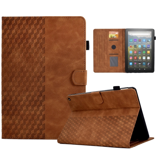 

For Amazon Kindle Fire HD10 Plus 2021 Rhombus Embossed Leather Tablet Case(Brown)