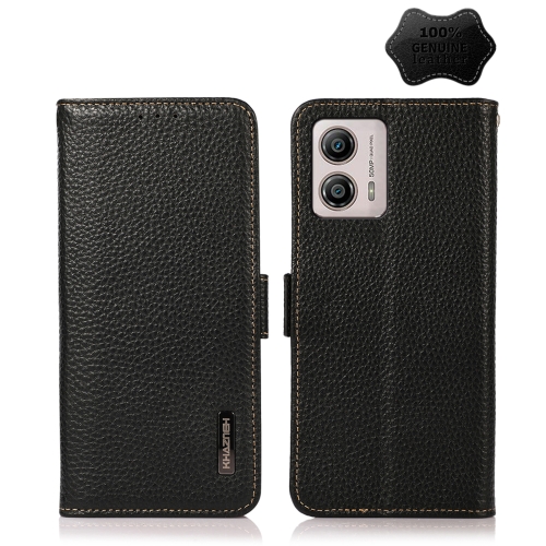 

For Motorola Moto G13 / G23 / G53 5G KHAZNEH Side-Magnetic Litchi Genuine Leather RFID Phone Case(Black)