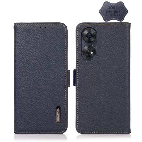 

For OPPO Reno8 T 4G Global KHAZNEH Side-Magnetic Litchi Genuine Leather RFID Phone Case(Blue)