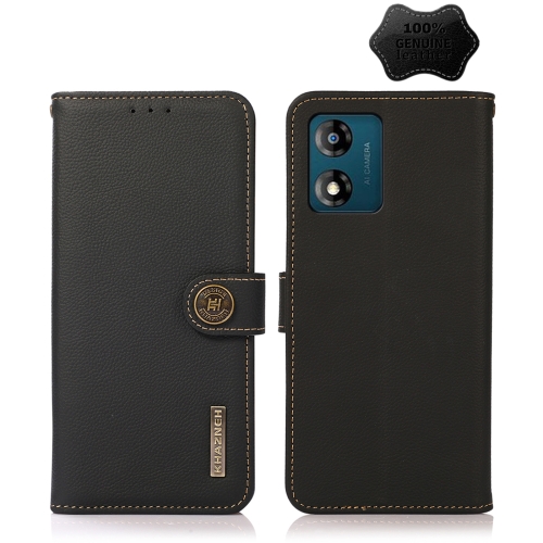 

For Motorola Moto E13 2023 4G KHAZNEH Custer Texture RFID Genuine Leather Phone Case(Black)