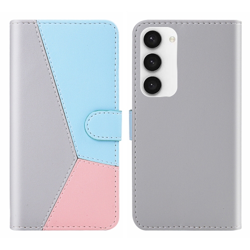 

For Samsung Galaxy S23 5G Tricolor Stitching Flip Leather Phone Case(Grey)