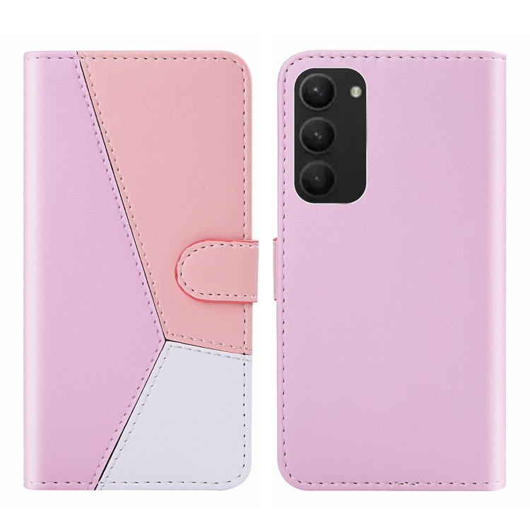 

For Samsung Galaxy S23+ 5G Tricolor Stitching Flip Leather Phone Case(Pink)