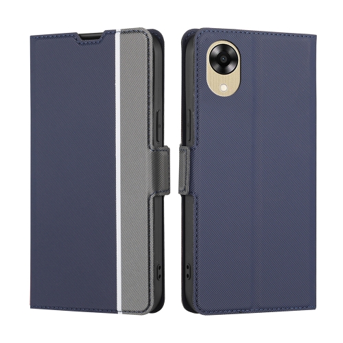 

For OPPO A17k Twill Texture Side Buckle Leather Phone Case(Blue)