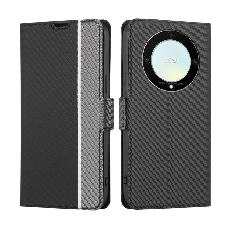 

For Honor X9a 5G Twill Texture Side Buckle Leather Phone Case(Black)