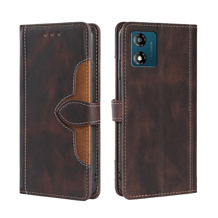 

For Motorola Moto E13 4G Skin Feel Magnetic Buckle Leather Phone Case(Brown)