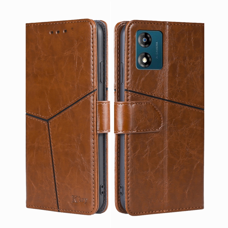 

For Motorola Moto E13 4G Geometric Stitching Horizontal Flip Leather Phone Case(Light Brown)