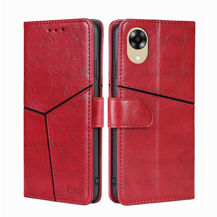 

For OPPO A17k Geometric Stitching Horizontal Flip Leather Phone Case(Red)