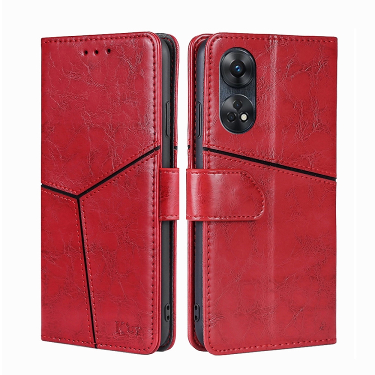

For OPPO Reno8 T 4G Geometric Stitching Horizontal Flip Leather Phone Case(Red)