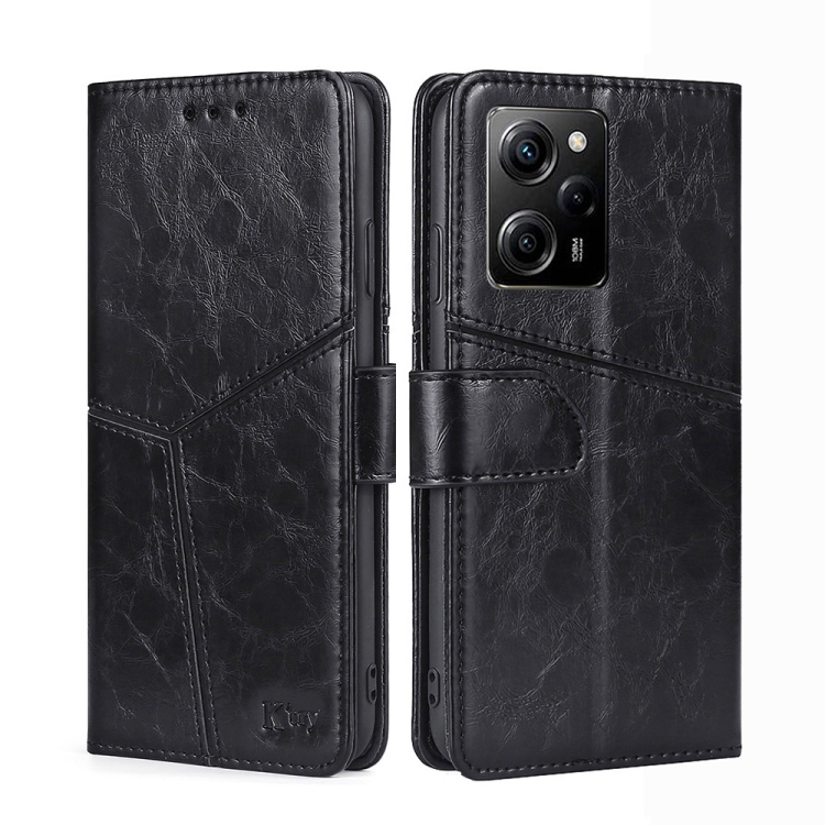

For Xiaomi Poco X5 Pro / Redmi Note 12 Pro Speed Geometric Stitching Horizontal Flip Leather Phone Case(Black)