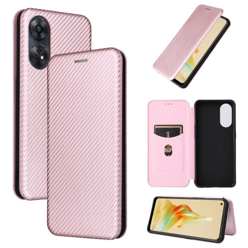 

For OPPO Reno8 T 4G Carbon Fiber Texture Flip Leather Phone Case(Pink)