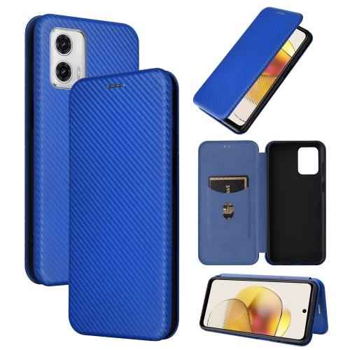 Para Motorola Moto G73 Funda de teléfono TPU de fibra de carbono con  textura cepillada (Azul)