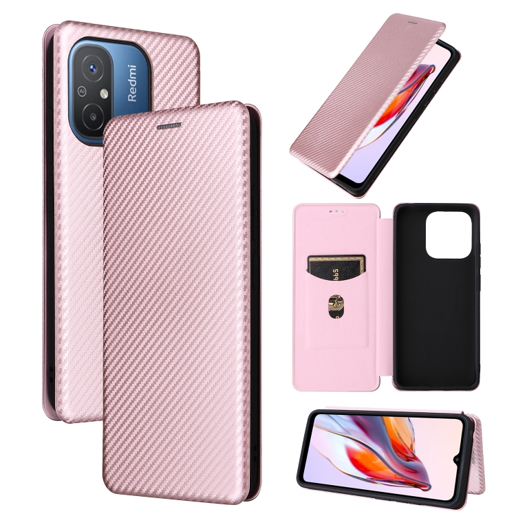 

For Xiaomi Redmi 12C Carbon Fiber Texture Flip Leather Phone Case(Pink)