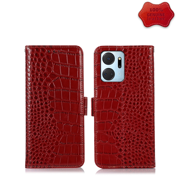 

For Honor X7a 4G Crocodile Top Layer Cowhide Leather Phone Case(Red)