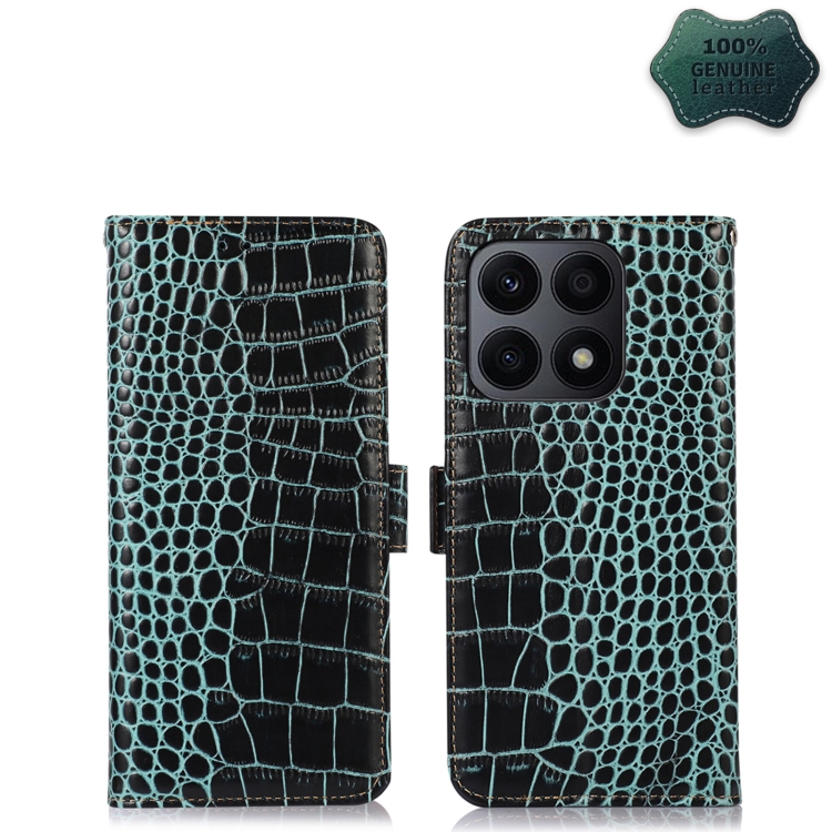 

For Honor X8a 4G Crocodile Top Layer Cowhide Leather Phone Case(Green)