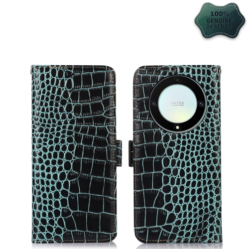 

For Honor X9a/X40 5G Crocodile Top Layer Cowhide Leather Phone Case(Green)